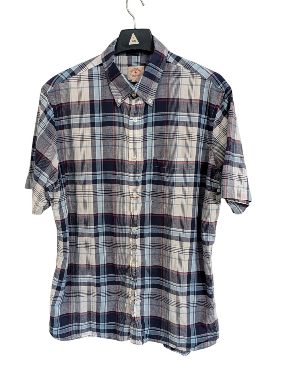 Brooks Brothers Red Fleece Short Sleeve Plaid Button Down Men's XL Blue White